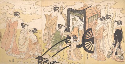 En kirsebærudflugt af en ædel dame og ledsagere, ca. 1797. af Hosoda Eishi