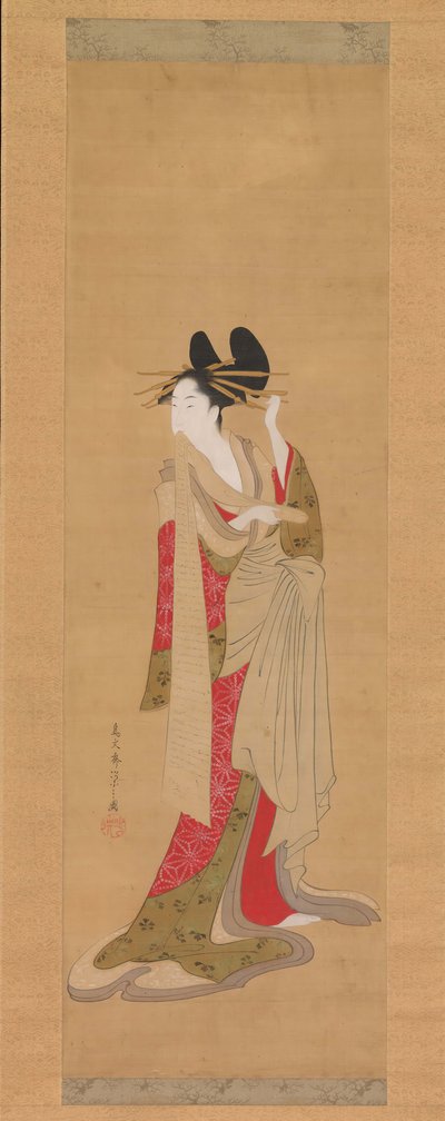 Kurtisane med et brev i munden, 1756-1815. af Hosoda Eishi