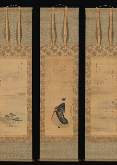 Sne, måne og kirsebærblomstrer Yoshiwara i tre årstider, begyndelsen af det 19. århundrede. af Hosoda Eishi