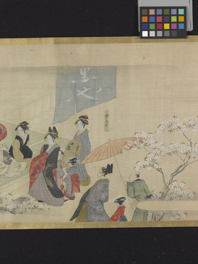 Three Gods Of Fortune On A Pleasure Outing (blæk og lyse farver på papir) af Hosoda Eishi