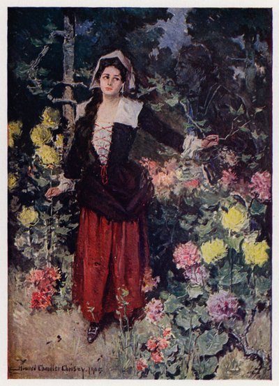Illustration til Evangeline, A Tale of Arcadie, af Henry Wadsworth Longfellow (farve litho) af Howard Chandler (after) Christy