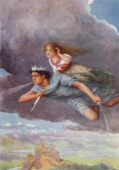 "Tusind kilometer i timen" fra "The Quest of the Bird with the Golden Tail" (farve litho) af Howard Davie