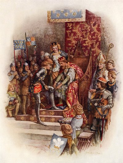 Edward, den sorte prins og strømpebåndsordenen (farve litho) af Howard Davie