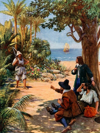 Illustration til Robinson Crusoe af Howard Davie