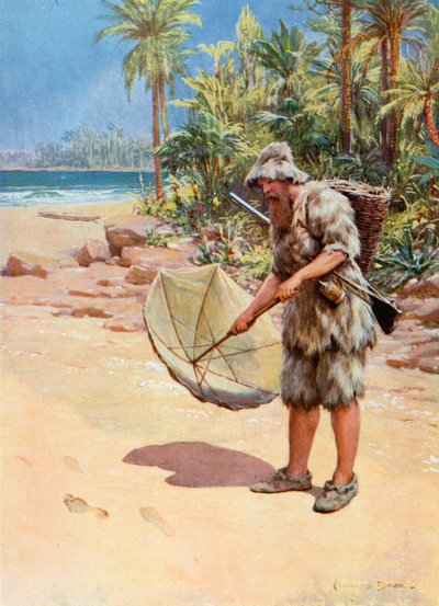 Illustration til Robinson Crusoe af Howard Davie