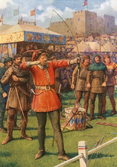 "Robin Hood ved maj-festen" (farve litho) af Howard Davie