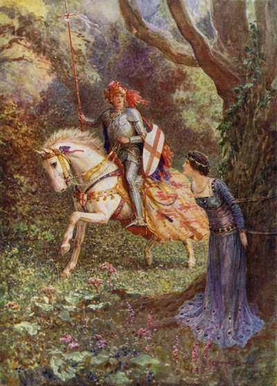 St George så en dame af overvældende skønhed (farve litho) af Howard Davie
