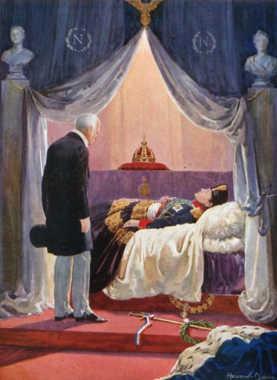 Hertugen af Wellington besøger Napoleons billedkunst (farve litho) af Howard Davie