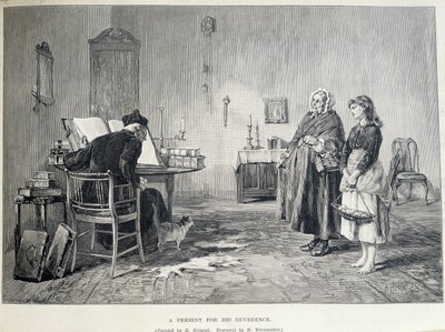 To irske kvinder bringer en gave til en religiøs. Stik af H. Werdmuller efter maleriet af H. Helmick i det 19. århundrede. af Howard Helmick