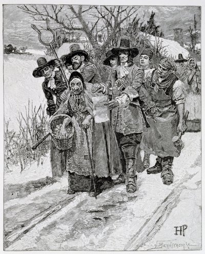 Arresting a Witch, graveret af J. Bernstrom, illustration fra 