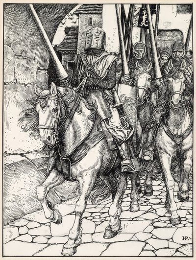 De red af sted med klaprende hove og klingende rustninger af Howard Pyle