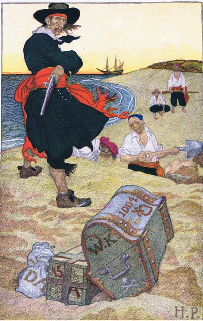 Begravet skat, fra Howard Pyles Book of Pirates udgivet af Harper & Bros, 1921 af Howard Pyle