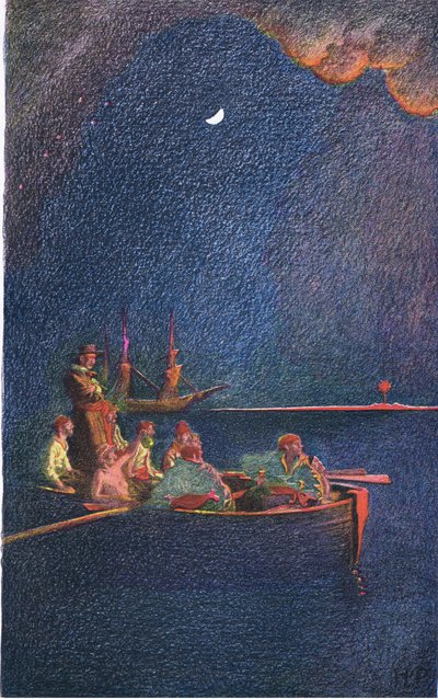 Burning the ship, fra Howard Pyles Book of Pirates udgivet af Harper & Bros, 1921 af Howard Pyle