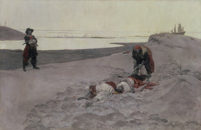Døde mænd fortæller ingen historier, 1899 (olie på lærred en grisaille) af Howard Pyle