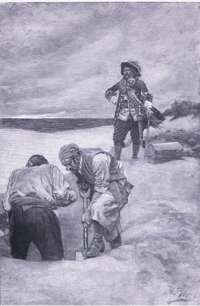 Kidd at Gardiners Island, fra Howard Pyles Book of Pirates udgivet af Harper & Bros, 1921 af Howard Pyle