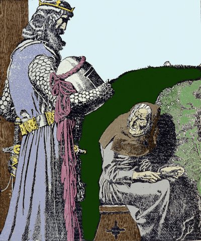 Kong Arthur (Artus) og heksen. Illustration af Howard Pyle (1853 - 1911), amerikansk illustrator. af Howard Pyle