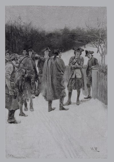 Paul Revere bringer nyheder til Sullivan, indgraveret af F.H. Wellington, illustration fra 