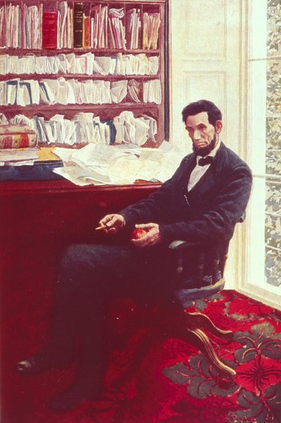 Portræt af Abraham Lincoln (farve litho) af Howard Pyle