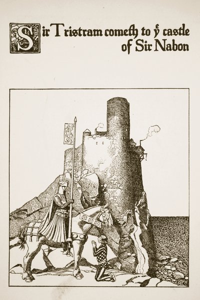 Sir Tristram kommer til Sir Nabons slot, illustration fra "Historien om Mesterne fra det runde bord af Howard Pyle