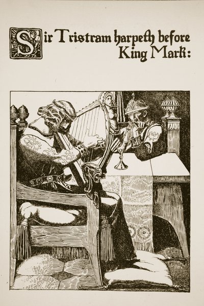 Sir Tristram harpet foran kong Mark, illustration fra 