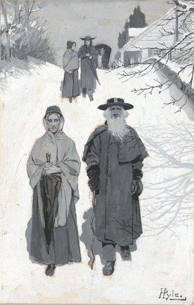 The Dunkers - Going to Meeting, tegning af en illustration udgivet i Harper af Howard Pyle