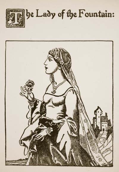 Fruen fra springvandet, illustration fra Historien om Sir Launcelot og hans ledsagere, 1907 af Howard Pyle