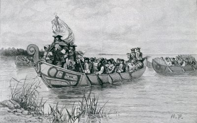 The Landing of Cadillac, illustration fra 