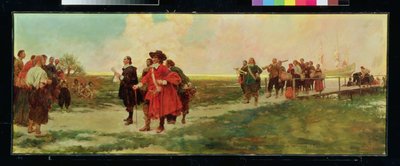 The Landing of Carteret i New Jersey (olie på lærred) af Howard Pyle