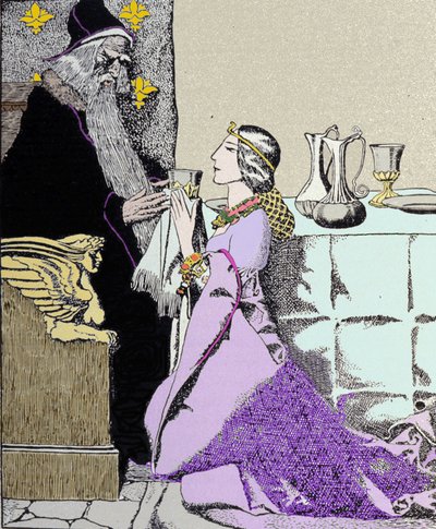 Viviane-gebyret betager Merlin the Enchanter. Illustration af Howard Pyle (1853 - 1911), amerikansk illustrator af Howard Pyle