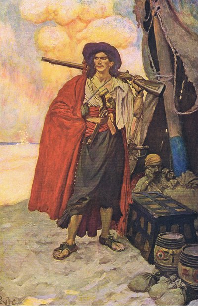 Buccaneer var en malerisk fyr, fra Howard Pyles Book of Pirates udgivet af Harper & Bros, 1921 af Howard Pyle