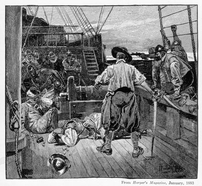 Thomas Moon begyndte at lægge sig om ham med sit sværd, indgraveret af Henry Wolf, fra Harper