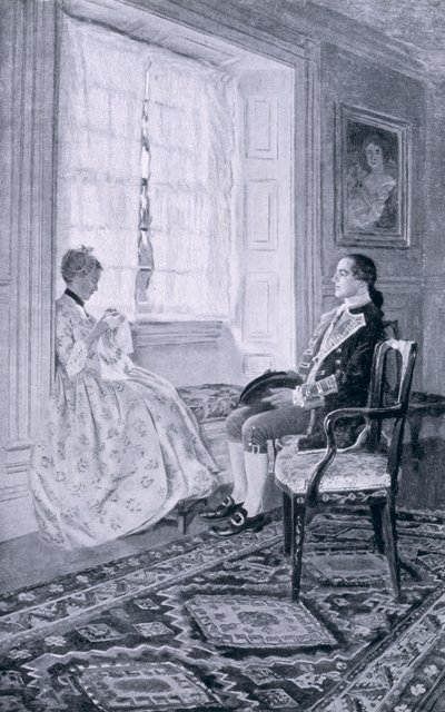 Washington og Mary Philipse, illustration fra "Colonel Washington" af Woodrow Wilson, udgivet i Harper
