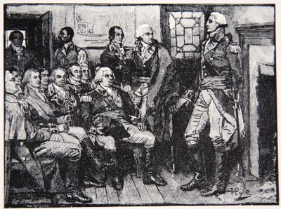 Washington og hans generaler i samråd, 15. marts 1783, illustration fra Harper