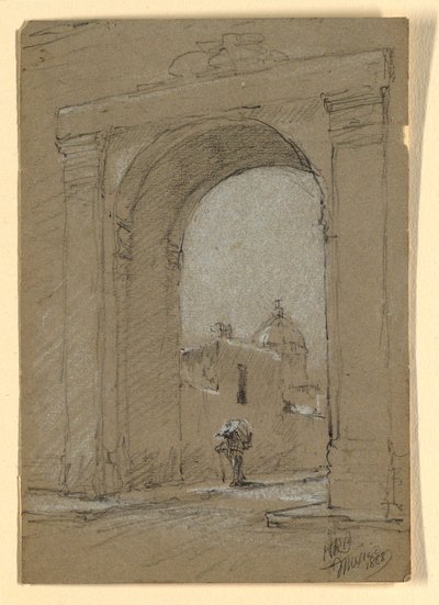 Tegning, En byport i Mexico, 1888 af Howard Russell Butler