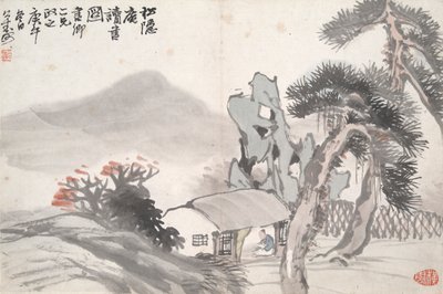 Læsning i Afsondret Pine Studio (Song yin an) af Hu Gongshou
