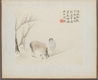 Album med landskabsmalerier, der illustrerer gamle digte: En mand og en hest ved en strøm af Hua Yan