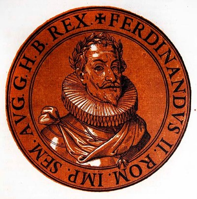 Medaljonportræt af Ferdinand II, hellig romersk kejser af Hubert (after) Goltzius
