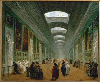 Ombygningsprojektet Grande Galerie du Louvre ... af Hubert (circle of) Robert