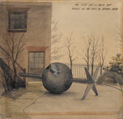 Nedfalden tidskugle i gården ved Royal Observatory, Greenwich, december 1855 (akvarel) af Hubert Airy