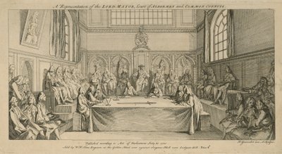 En repræsentation af overborgmesteren, rådmandsretten og det fælles råd af Hubert Francois Gravelot