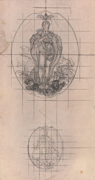 Design til en medalje: Jomfrufigur af Hubert Francois Gravelot