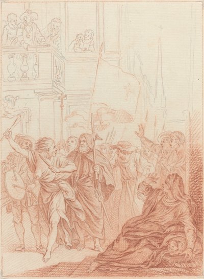 Mayenne, der ser deres skøre selskab på afstand... af Hubert Francois Gravelot