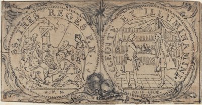 Prydmedaljoner med tilbedelse af magi og to bibliofiler af Hubert Francois Gravelot