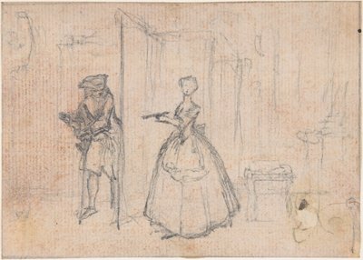 Studie til «At bedrage hendes onkel», ætset vignet i «Sange i operaen Flora» af Hubert Francois Gravelot