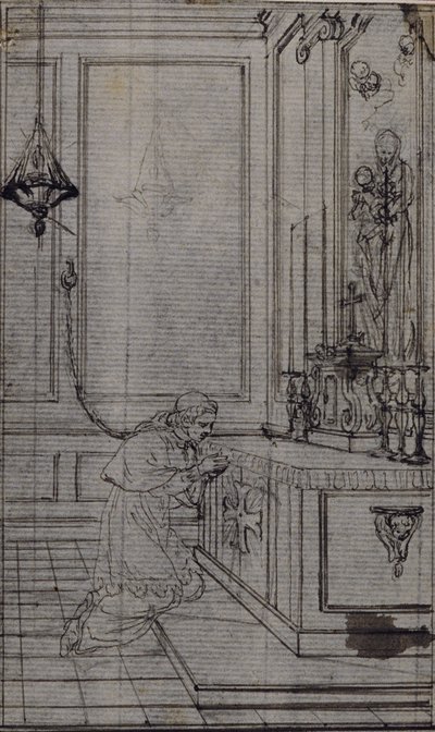 Studie til vignet i Abbé Dinouarts "Vie du Venerable don Juan de Palafox", s. 256 af Hubert Francois Gravelot