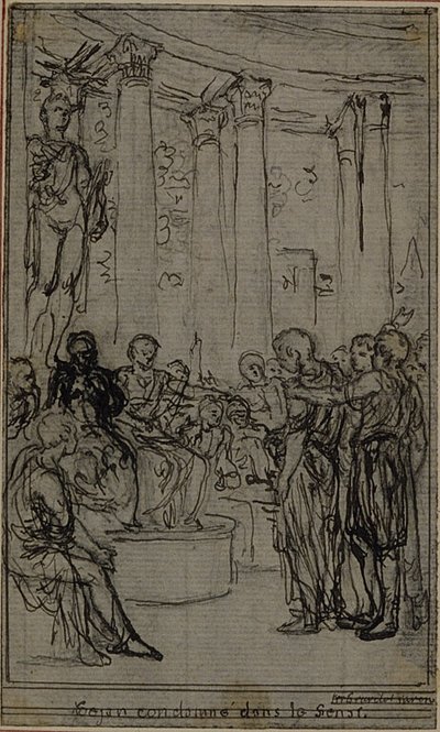 Studie til en illustration i Tacitus "Tiberius, or The Six First Books of the Annals", Book V, Vol. 3, 1st Study af Hubert Francois Gravelot