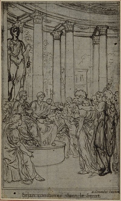Studie til en illustration i Tacitus "Tiberius, or The Six First Books of the Annals", Book V, Vol. 3, 2nd Study af Hubert Francois Gravelot