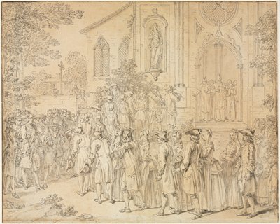 En procession ind i en kirke, 1700-tallet. af Hubert François Bourguignon Gravelot