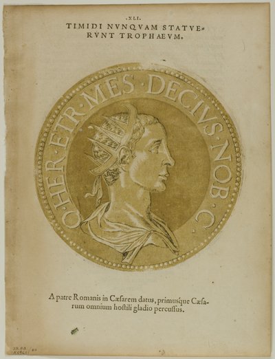Kejser Decius fra Icones Imperatorum Romanorum, plade 60 fra Træsnit fra bøger fra det XVI århundrede af Hubert Goltzius