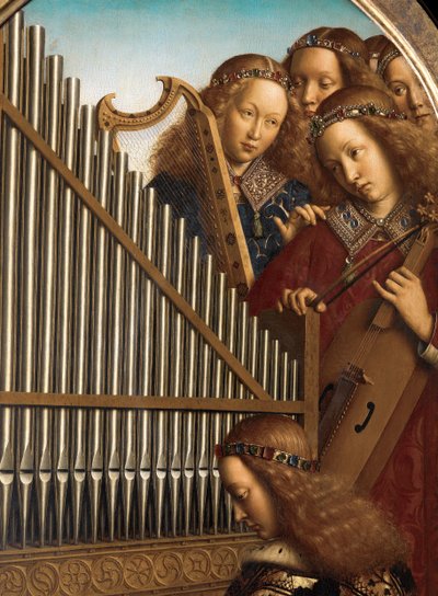 Englemusikere med St. Cecilia, fra Gent-altertavlen af Hubert & Jan van (1390 1441) Eyck